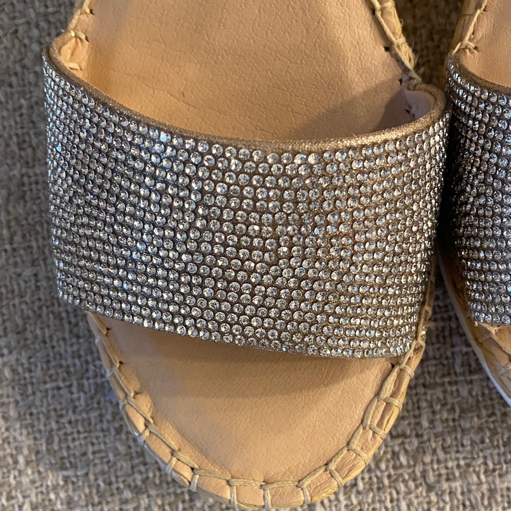 Alex Marie Rhinestone Espadrille Wedge Sandals Tan Ankle Strap Size 6.5M - Picture 12 of 15